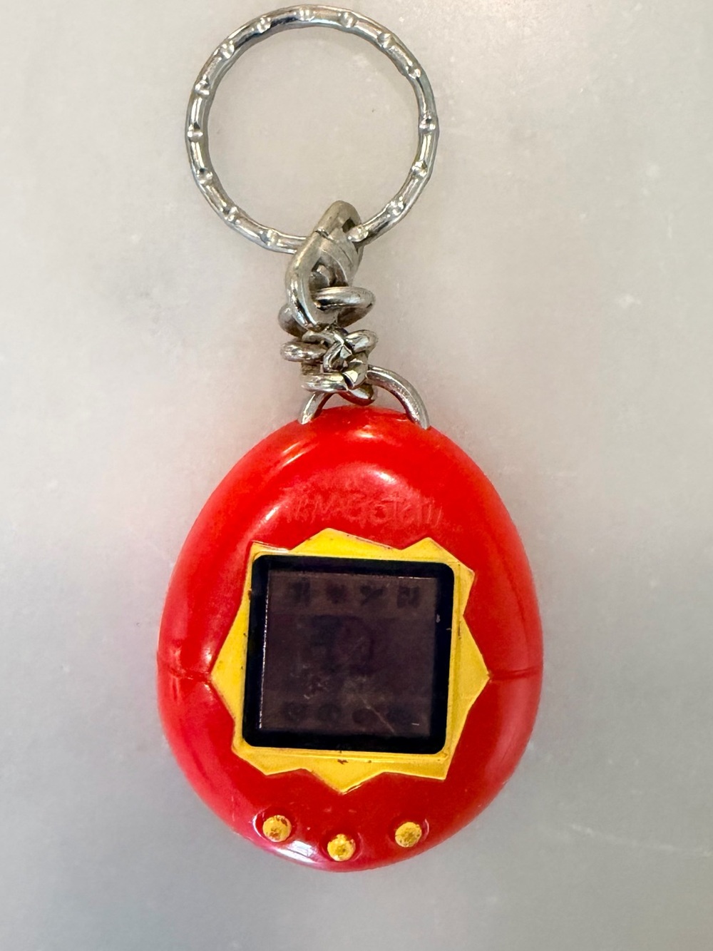 Vintage 1997 Bandai Tamagotchi Red Yellow Original Virtual Pet Keychain